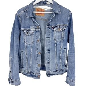 Levi's Jacket‎ Womens Size Small Blue Denim Rancher Trucker Jean Coat Distressed